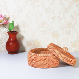 Vietnam rattan storage box desktop small sundries storage box round nut box with lid