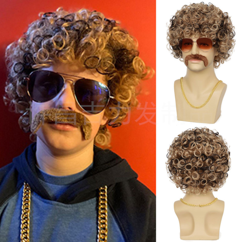 Cross Border Men's Retro COS Wig Fluffy Short Curly Hair Cosplay 70 s Disco Party Wig Cross Border Men's Retro COS Wig Fluffy Short Curly Hair Cosplay 70 s Disco Party Wig