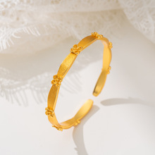 拉丝小金桂手镯新中式古法沙金首饰实心富贵花开口手环女久不掉色