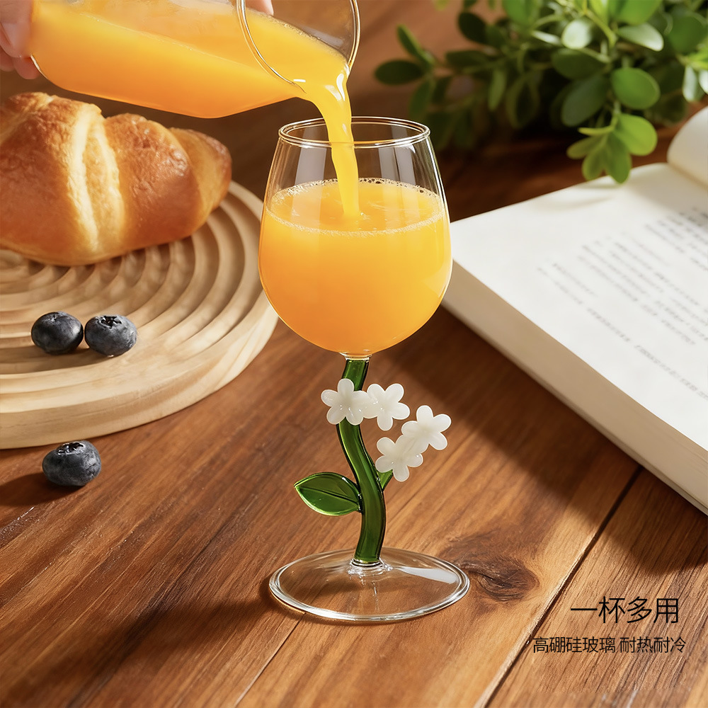 Botánica transfronteriza de alto grado flor taza de vidrio alto taza de champán taza de vino transparente de alto valor taza de bordeaux