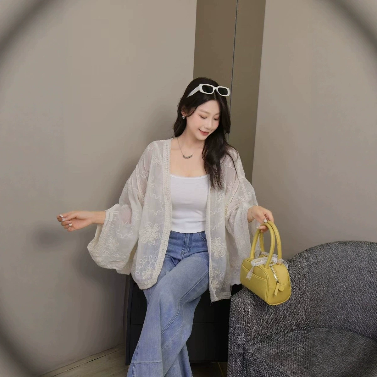 45-77.5kg % хлопок, французский вязаный крючком кружевной топ с вышивкой, большие размеры, свободный солнцезащитный кардиган толщиной мм