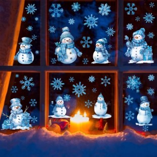 Cross Border Wall Stickers New Christmas Window Stickers Cartoon Snowman Graffiti Children's Room Wall Stickers Snowflake Stickers Wall Decoration
