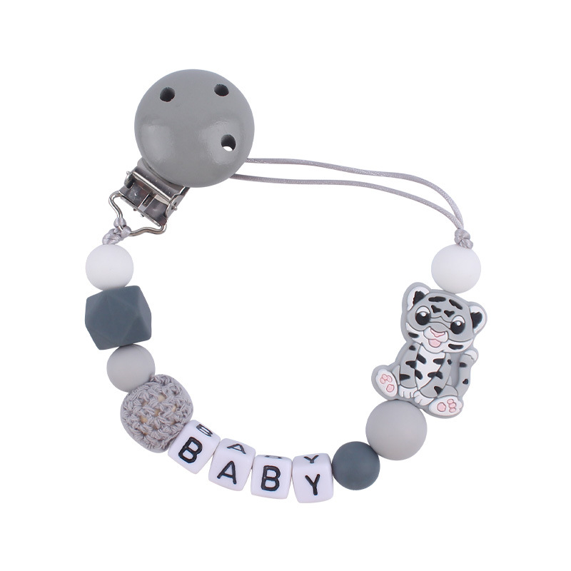 Nuevo bebé suministros de dibujos animados animal Tigre chupete cadena calmante bebé mordedura de silicona cadena molar cadena anti-caída