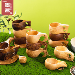 Creative Nordic solid wood cups, home use breakfast milk cups, wooden tea ceremony retro camping travel portable coffee cups