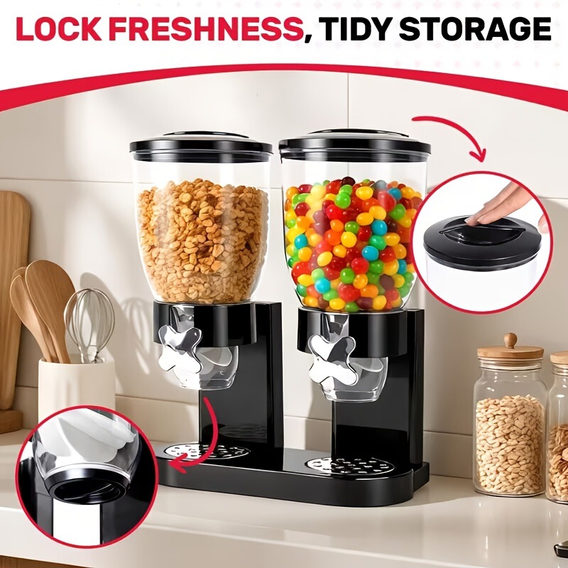 Cross-Border Cereal Dispenser with Dual Heads and Double Tubes, Storage Jar for Kitchen Grains, Oatmeal, Dried Fruits, and Snacks