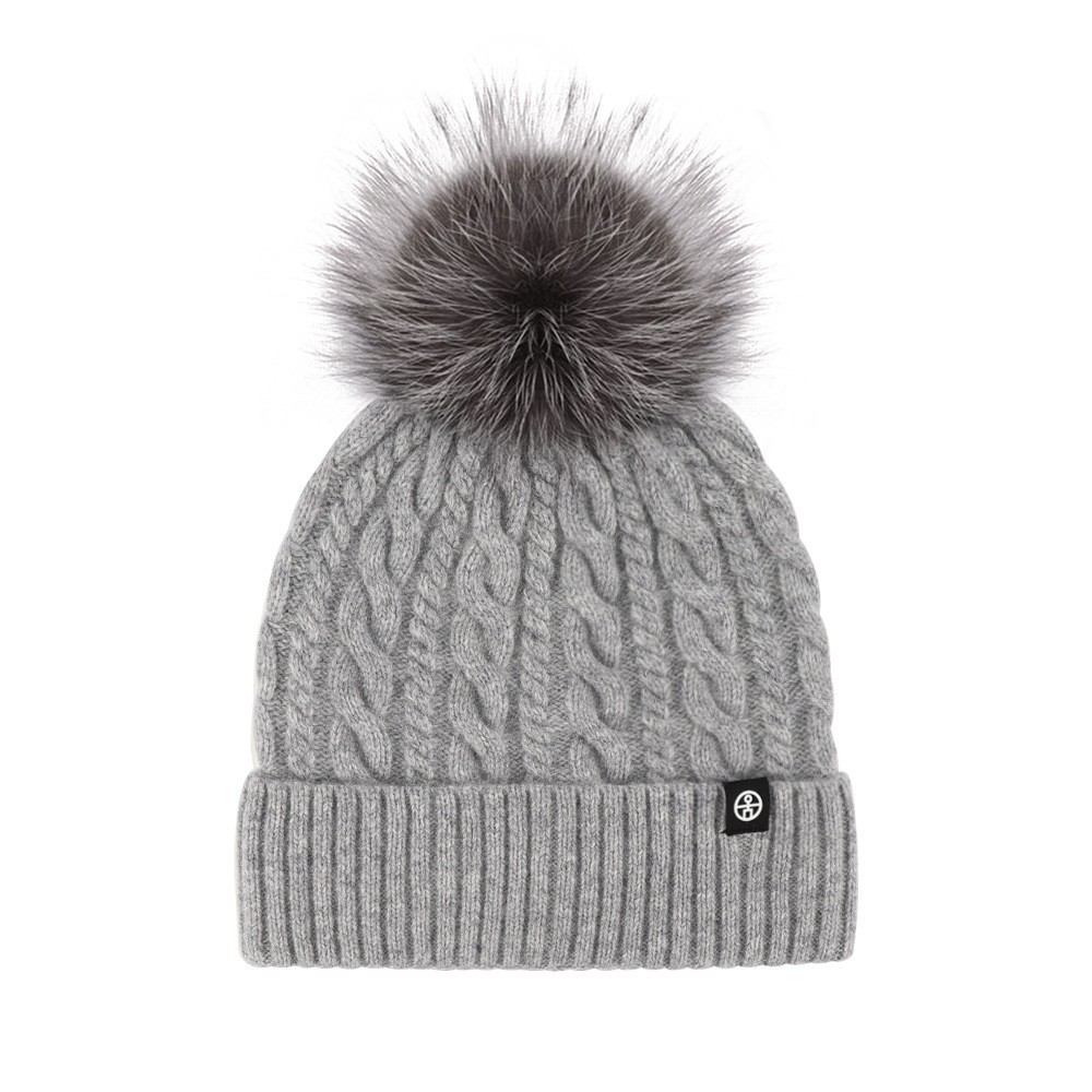 Pure wol voor dames, herfst en winter, echte bontbal, oorbescherming, gebreide muts, warmte voor buiten, winddicht._voghion.com