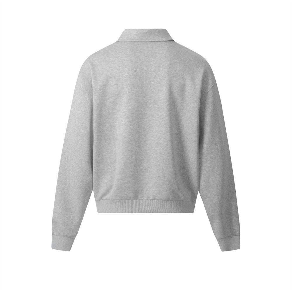 Loose Fit Versatile Solid Color Half Button Pullover Turn-Down Collar Sweatshirt Vibe Trendy American Style Spring_voghion.com