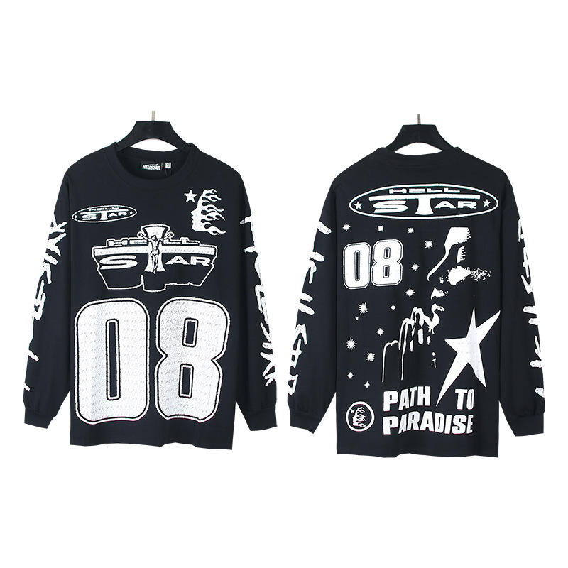 Venta al por mayor versión correcta pa marca de moda manga larga Camiseta palmera espalda Carta Grande logo manga de Batwing OS gota hombro superior