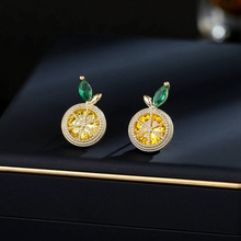s925銀針小眾設計感簡約氣質耳飾潮甜美清新鋯石鑲嵌桔子檸檬耳釘