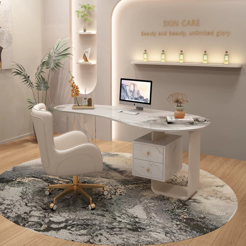 Cream-Colored Minimalist Office Desk for Home Use, Executive Writing Desk, Beauty Salon Consultation Table with Drawers, Computer Desk Cream-Colored Minimalist Office Desk for Home Use, Executive Writing Desk, Beauty Salon Consultation Table with Drawers, Computer Desk
