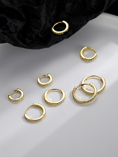 S925 silver diamond zircon circle earrings women's volleyball diamond high-end ear bone rings  new wholesale earrings