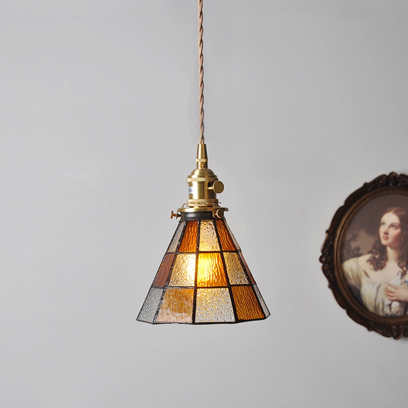 Japanese retro brass green glass ceiling lamp for living room, lights for bed