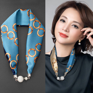 Magnetic Buckle Scarf Summer Necklace Lazy Scarf Pendant Thin Neck Scarf Headband Neck Protector Collarbone Pearl Small Scarf Polka Dot