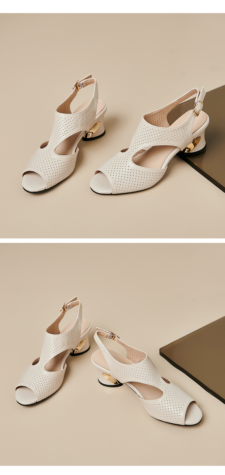 Sandal nữ quai ngang khóa da bò lớp 1 gót vuông hở mũi hở gót — Màu đen chi tiết 17