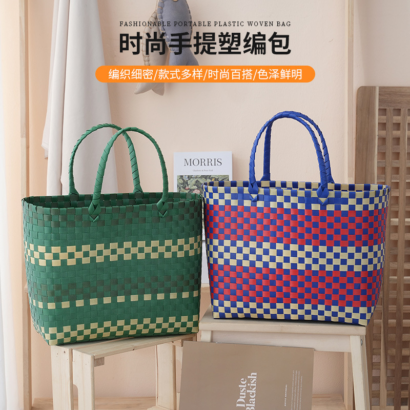 M factory in stock large capacity hand-woven bag design vegetable basket shopping bag daily all-match commuter bag