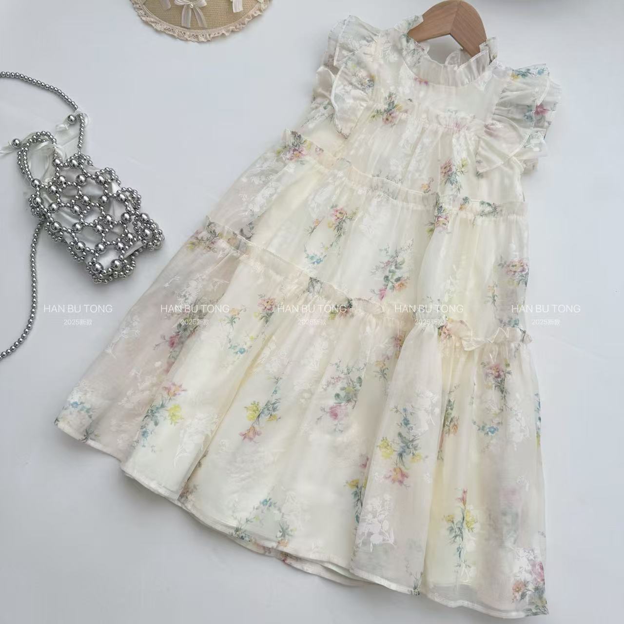 Girls' Summer Dress 2025 New Stylish Children's Dress Summer Children's Clothing for Older Children with Ruffle Sleeves Princess Dress