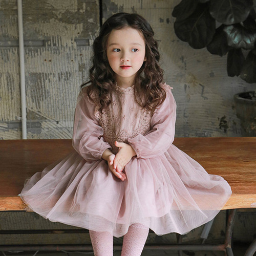 2024 Spring Strawberry Shan Korean Children's Clothing Children's Girls French Lantern Sleeve Tulle Dress
