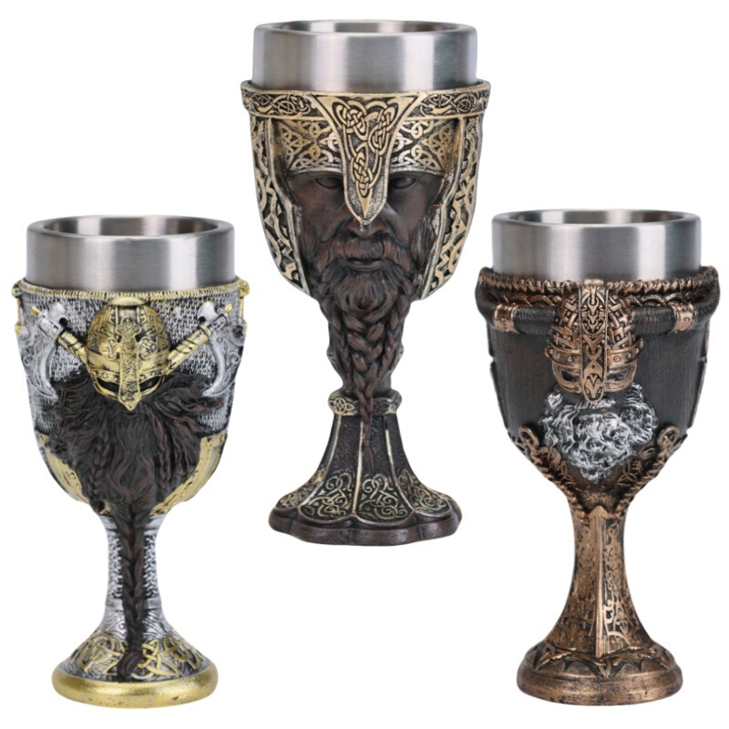 European Medieval Viking Figures Wine Glass Stainless Steel Viking Samurai Goblet 3D Viking Cup