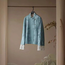 中式女装中国风蓝色提花衬衫外套今年流行爆款冷淡系高级感上衣