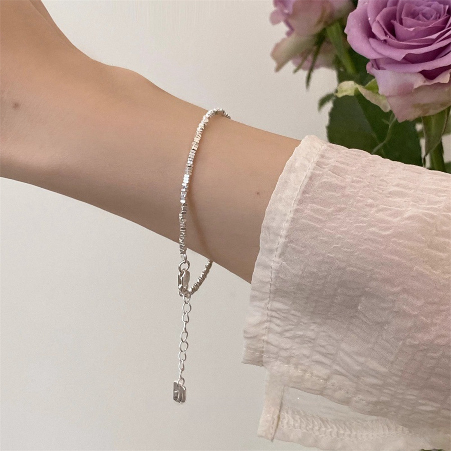 新款極簡風纖細碎銀子手鍊女925銀小眾設計高級感精緻串珠手飾品