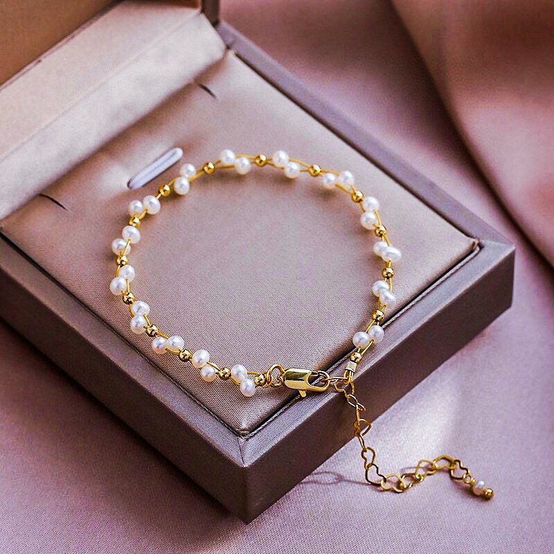 National Fashion New Style Natural Freshwater Little Pearl Baby's Sky Star Bracelet French Creative Japanese Gold Wire Woven Bracelet