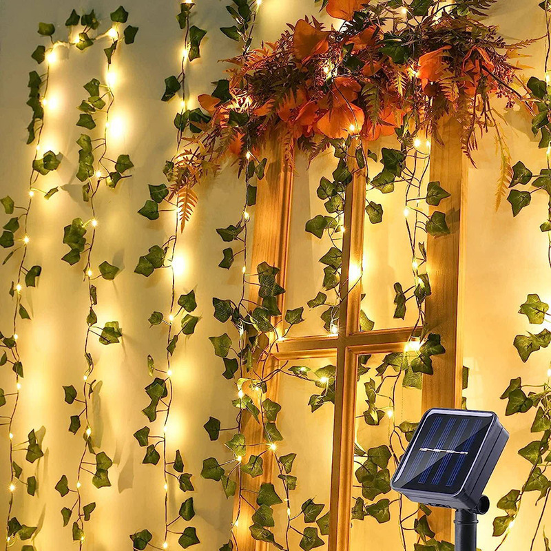 LED solar rattan string lights outdoor courtyard decorative lights Christmas creeper green leaf wreath copper wire lights LED solar rattan string lights outdoor courtyard decorative lights Christmas creeper green leaf wreath copper wire lights