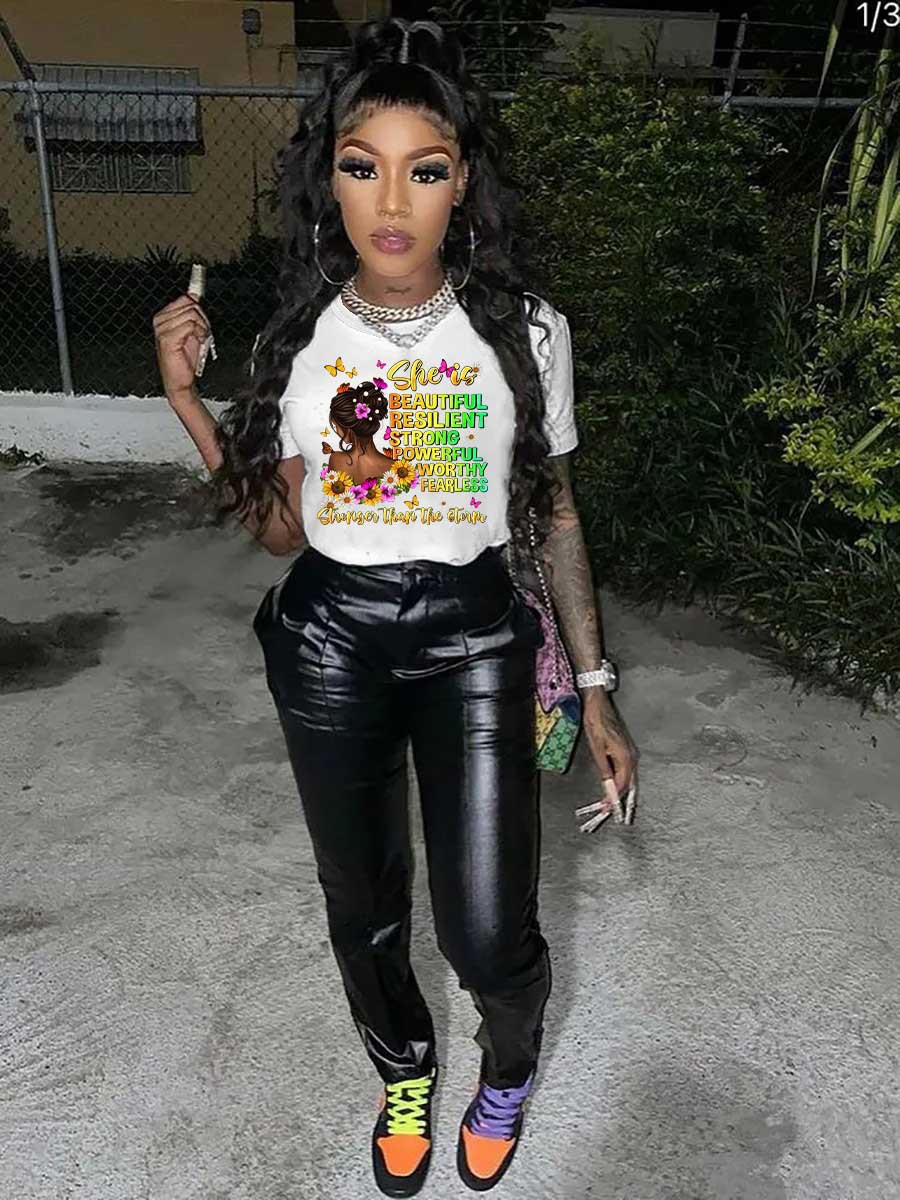 Round Neck Neckline Wholesale Women's Streetwear Printing Letter Short Sleeve Printing T-Shirts