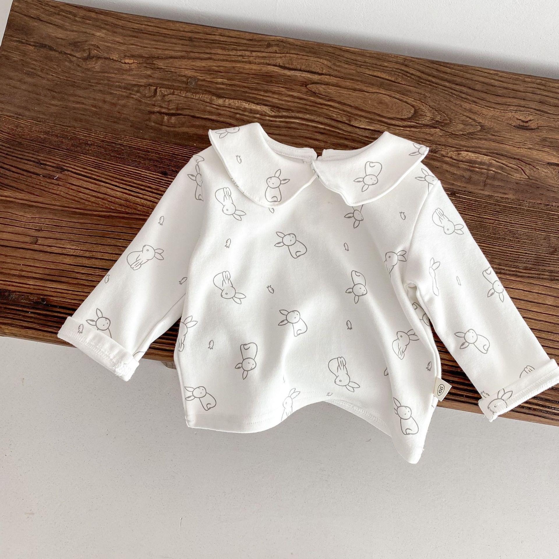 2023 otoño ropa infantil niña bebé muñeca collar bottoming camisa recién nacido floral conejo impreso camiseta superior