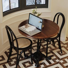 复古怀旧实木餐桌清吧餐厅甜品奶茶店咖啡厅中古桌椅组合小圆方桌