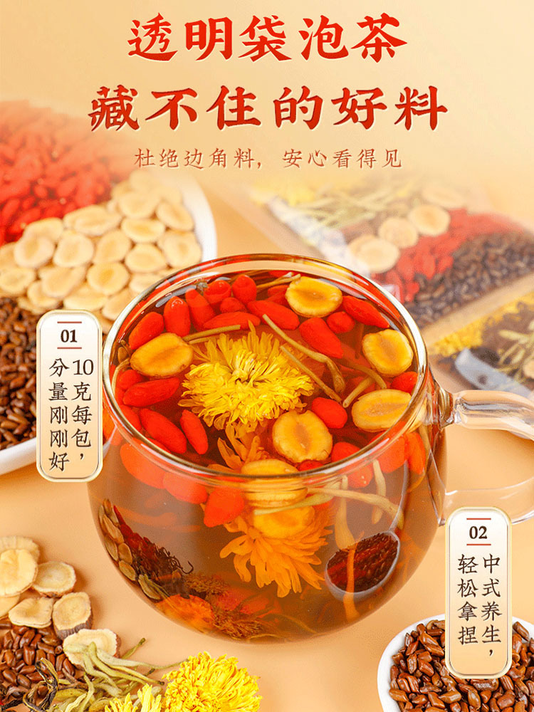 Chrysanthemum Goji Cassia Herbal Tea Bags Ju Hua Gou Qi Jue Ming Zi 50 Tea Bags 150g Daily Wellness Brew overview