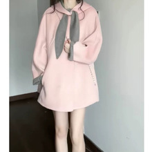 粉色连帽双面羊毛大衣女2025冬季韩系甜美羊绒呢子毛呢外套长袖潮