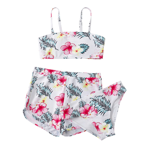 Children's swimsuit European and American style split-printed three-piece set shorts bikini girls' swimwear