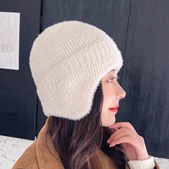 帽子女新款秋冬毛毛包头帽韩版时尚护耳帽针织时尚简约套头帽