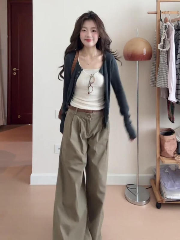 韩系氛围感早秋季穿搭灰色针织开衫上衣女装休闲慵懒毛衣开衫外套|undefined
