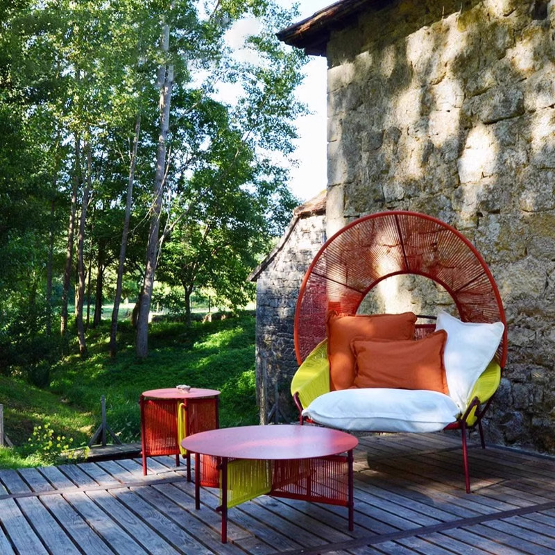 Casual nórdico al aire libre sofá de caña jardín patio terraza minimalista villa muebles creativos silla de caña mesa de té combinación
