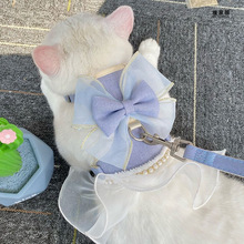 猫咪牵引绳背心式猫猫遛猫绳胸背带公主裙衣服外出溜猫绳狗绳子厂
