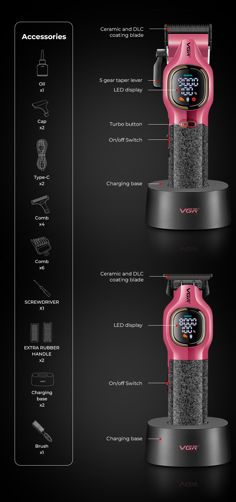 Professional Electric Hair Clipper Set With Charging Base_voghion.com