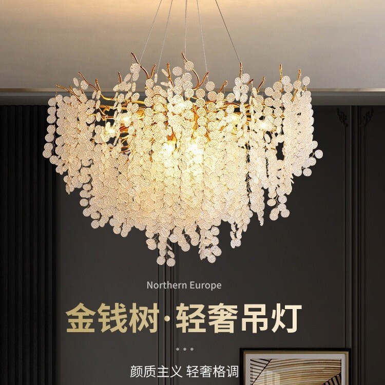 Elegant and Luxurious Living Room Lamp, Bedroom Gold Luxury Dining Room Chandelier, Glass Money Tree Crystal Led Lighting
