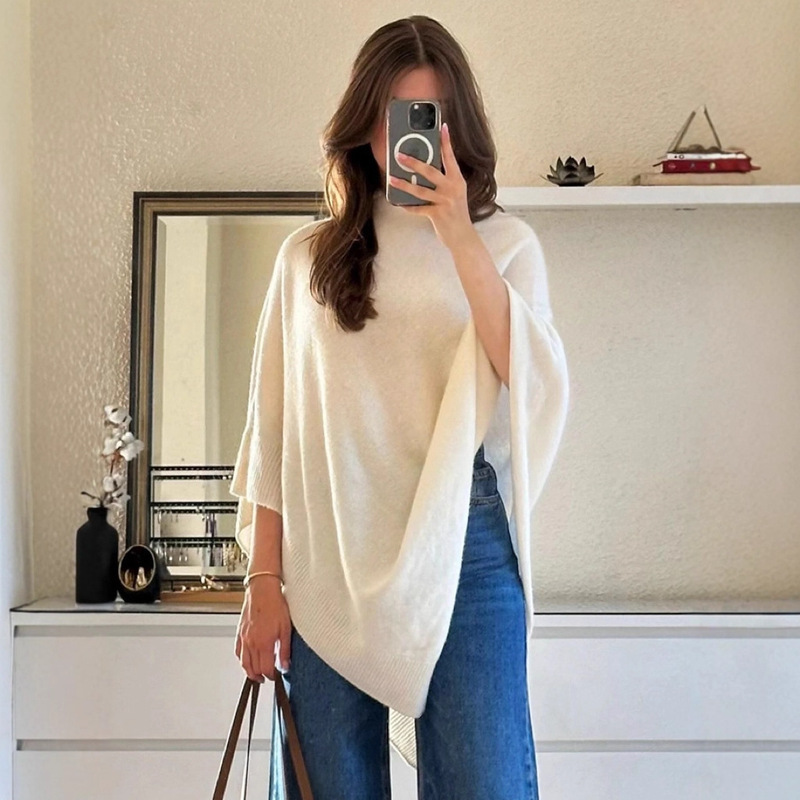Bat Sleeve Wool Blend Fashion Women's Cape Large Shawl High Collar Solid Color Sweater Coat Cosplay Style Autumn and Winter New
