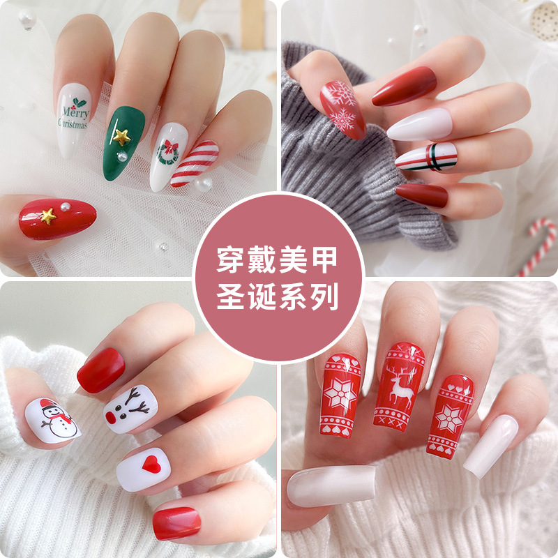 Nueva celebridad en línea serie de Navidad desgaste adulto uñas de uñas pieza de uñas terminado parche de uñas falsas al por mayor