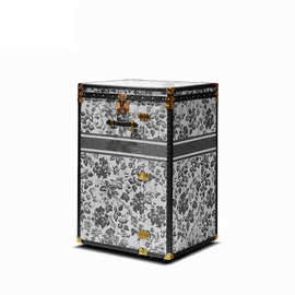 意式极简复古印花化妆柜可移动意式硬箱边柜储物柜梳妆台