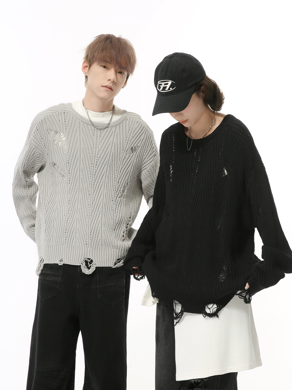 MTLCLOTHES Hombres| Otoño nuevo nicho retro irregular agujero de borda de jersey de punto de moda