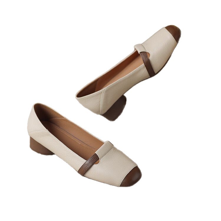 Zapatos de cuero suave de alta calidad, zapatos de cuero superficial para mujeres de escuela secundaria, primavera y otoño de 2026, nuevos zapatos de cuero cuadrados con suela suave, retro