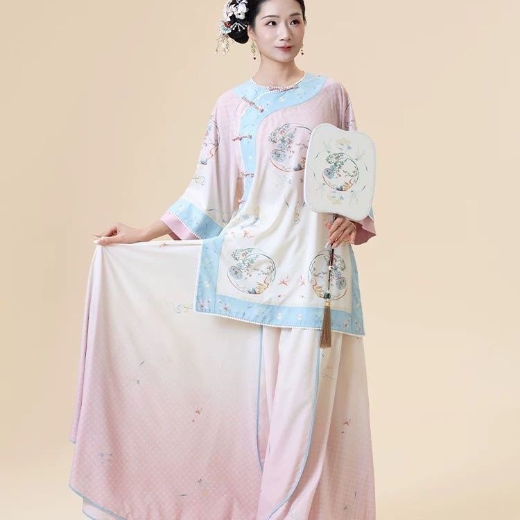 New Classical Dance Clothing Chinese Style Dance Clothing New Chinese Style Dance Practice Clothing Elegant Loose Pink Suit Wholesale