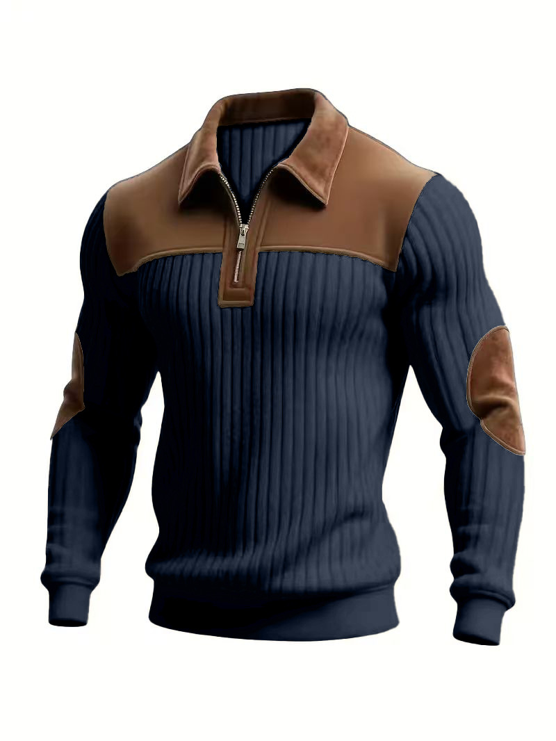 Knitted Hoodie With Collar Splicing And Embroidery For Men_voghion.com