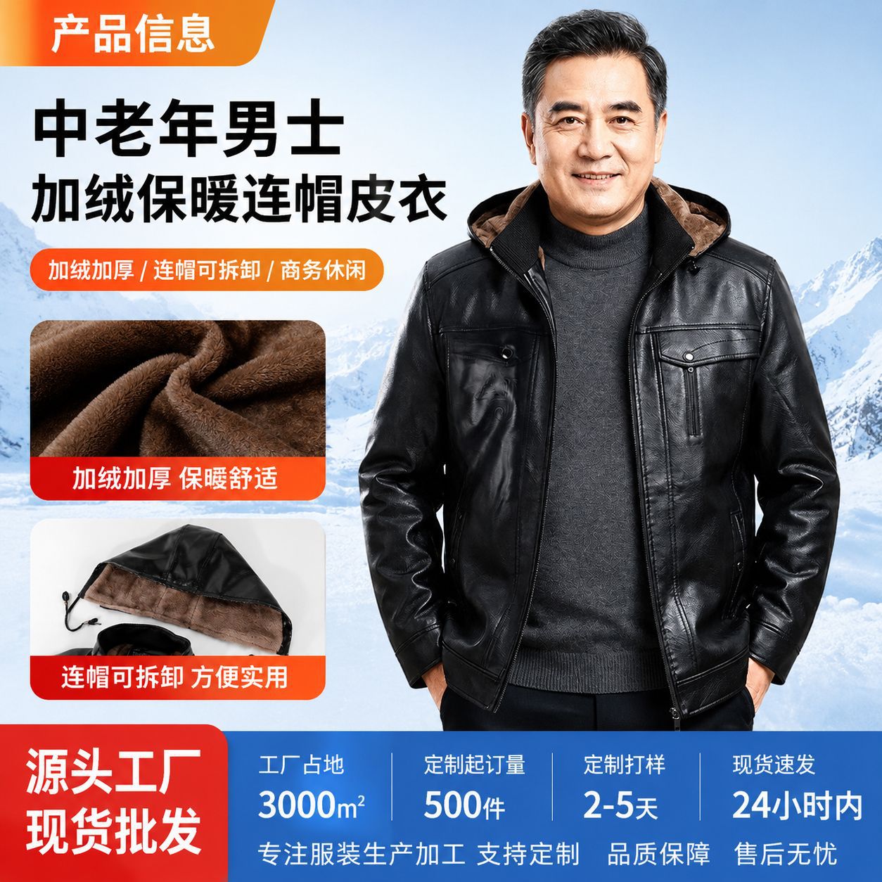 Autumn and winter fleece-lined thickened leather jacket and pants set for delivery personnel, windproof, warm, waterproof, suitable for outdoor work