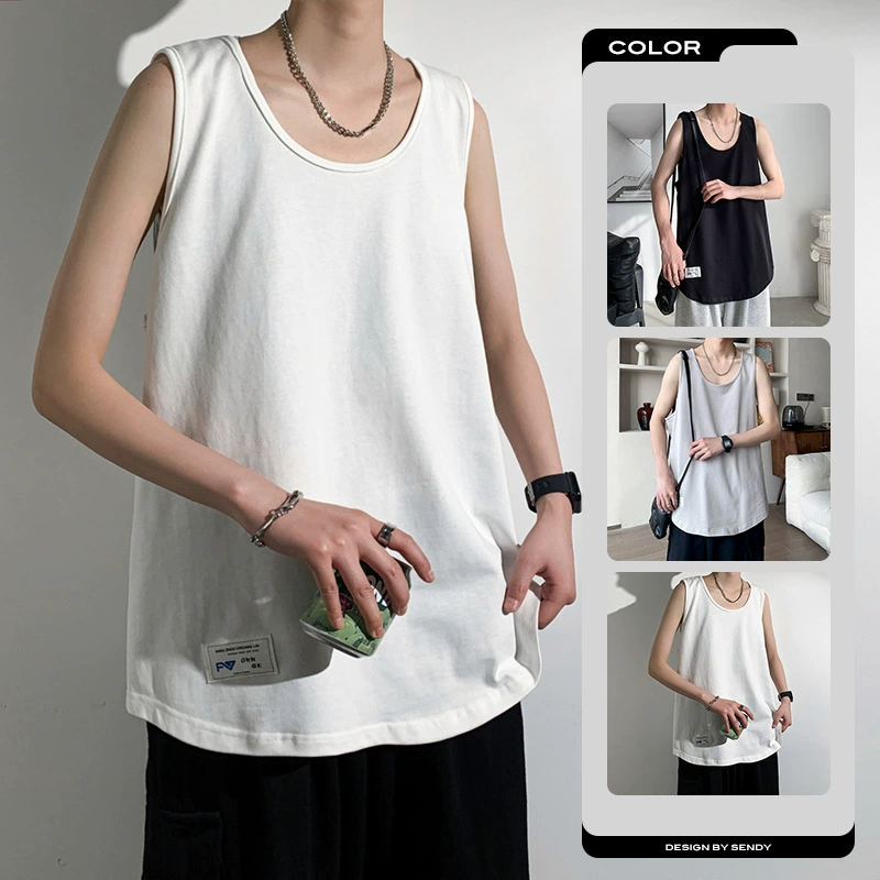 Тенденция повседневная свободная футболка 2024 Летний гонконгский стиль студенческий жилет хлопок без рукавов прилив наружная одежда мужской