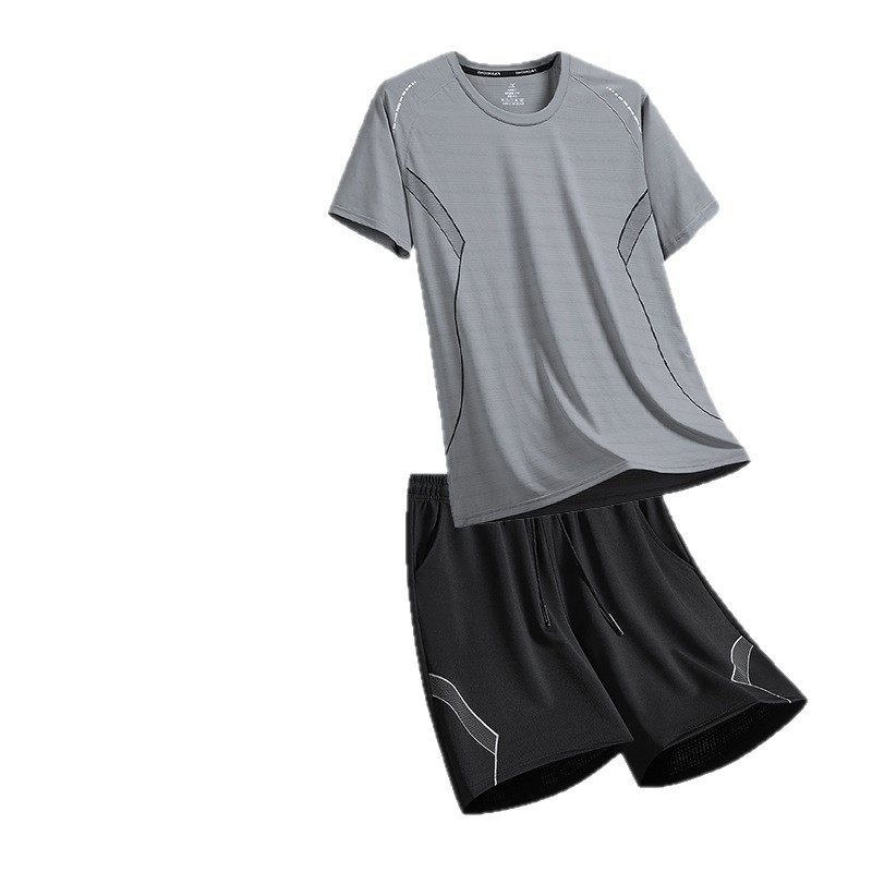 Ice Silk Quick-Drying T-Shirt Men's Sports Suit Summer Fitness Training Clothes Short-Sleeved Shorts Men's Two-Piece Trendy Tops