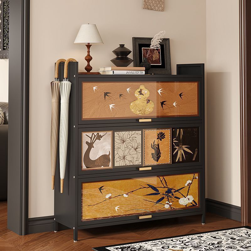 Medieval Style Steel Shoe Cabinet for Home Entrance, Integrated Wall-Mounted Indoor Storage Cabinet, Multi-Layer Entrance Storage Shoe Rack