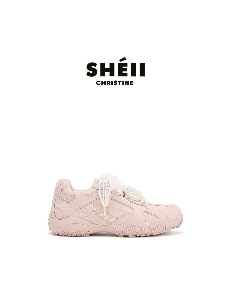 [Suiyin] 2025 nueva base de media luna original ~ encaje con perlas de alta casual Gump zapatos de entrenamiento de mujeres